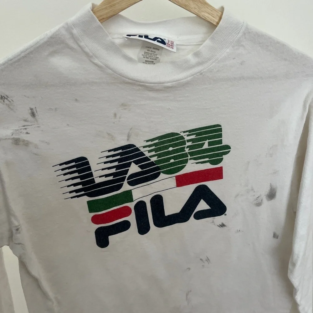 Vintage Fila LA84 Olympics White and Green Graphic Long Sleeve Tee - Picture 1 of 5
